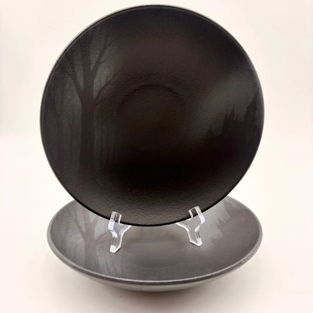 Mesa Brasil Matte Black Haunted Halloween Forest Stoneware Shallow Bowls Set